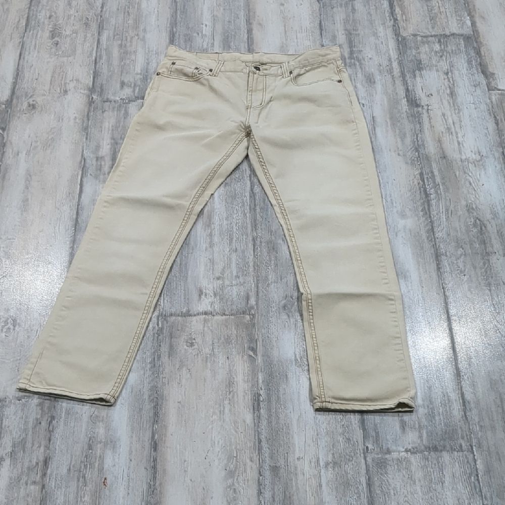 Men's Flypaper-100 % Cotton- Slim Straight Fit- Tan Denim Jean Pants, sz 34 x 32